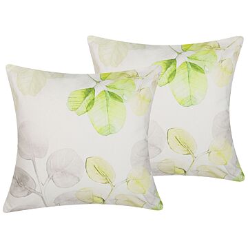Set Of 2 Decorative Cushions Multicolour Leaf Motif Square 45 X 45 Cm Modern Décor Accessories Beliani