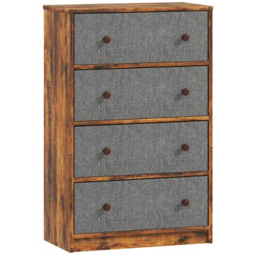 Homcom Chest Of Drawers, Dresser With 4 Fabric Drawers - Grey And Rustic Brown