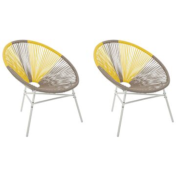 Set Of 2 Garden Chairs Beige With Yellow Pe Rattan Papasan Modern Beliani