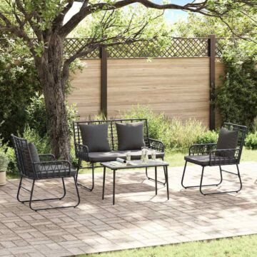 Vidaxl Garden Dining Set With Pillow 3 Pcs Poly Rattan, Steel