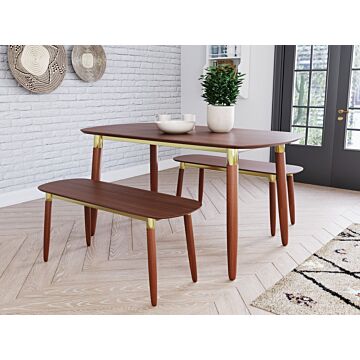 Flair Edelweiss Dining Table And Bench Set Walnut And Brass (151x81 Cm)