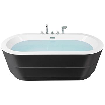 Freestanding Bath Black Sanitary Acrylic Oval Single 170 X 80 Cm With Fixtures Modern Design Minimalist Beliani
