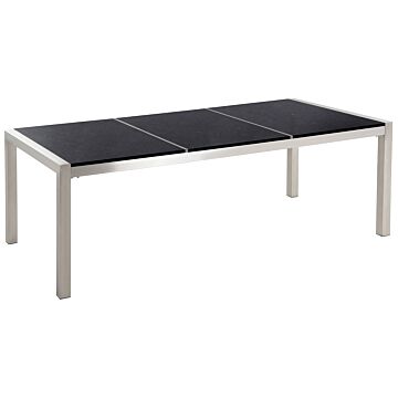 Garden Dining Table Black And Silver Granite Table Top Stainless Steel Legs Outdoor Resistances 8 Seater 220 X 100 X 74 Cm Beliani