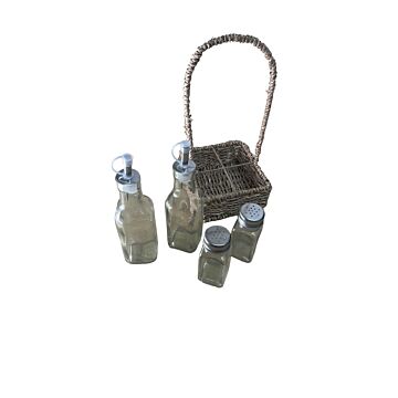 Oils And Cruet Set With Seagrass Holder 30cm