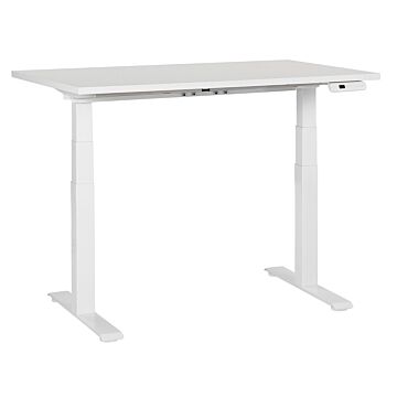 Electrically Adjustable Desk White Tabletop White Steel Frame 120 X 72 Cm Sit And Stand Square Feet Modern Design Beliani
