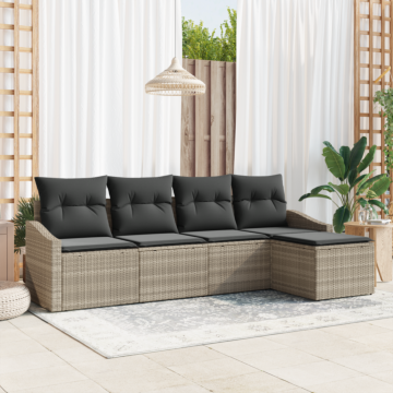 Vidaxl 5 Piece Garden Sofa Set With Cushions Light Grey Poly Rattan