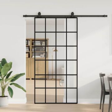 Vidaxl Sliding Door With Hardware Set Black 102x205 Cm Esg Glass
