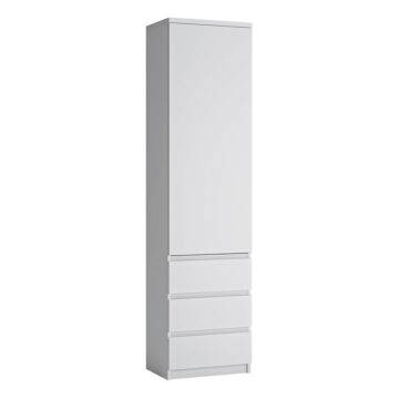 Fribo Tall Narrow 1 Door 3 Drawer Cupboard In White