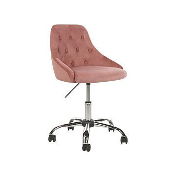 Office Swivel Chair Pink Velvet Height Adjustable Button Back Beliani