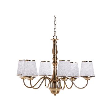 6-light Pendant Chandelier Brass Emperor Shades Glossy Beliani