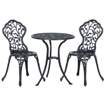 Outsunny 3 Pcs Cast Aluminum Bistro Set Garden Furniture Dining Table Chairs Antique Outdoor Seat Patio Seater