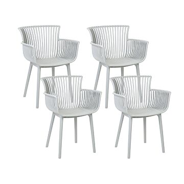 Set Of 4 Dining Chairs Light Grey Plastic Indoor Outdoor Garden With Armrests Minimalistic Style Beliani