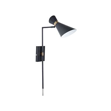 Wall Lamp Black Metal Adjustable Shade Gold Accents Modern Industrial Style Living Room Office Bedroom Beliani