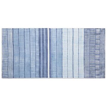 Rug Blue Viscose 80 X 150 Cm Striped Geometric Pattern Hand Woven Beliani