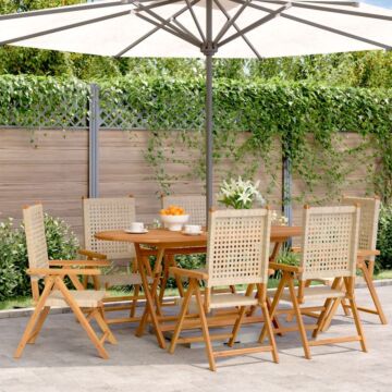 Vidaxl Reclining Garden Chairs 6 Pcs Beige Poly Rattan And Solid Wood