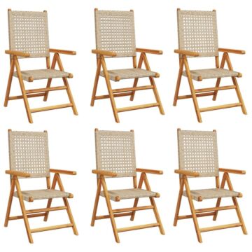 Vidaxl Reclining Garden Chairs 6 Pcs Beige Poly Rattan And Solid Wood