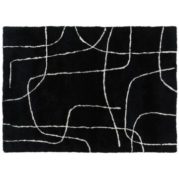 Homcom Modern Fluffy Area Rug, Geometric Pattern Washable Rug, Soft High Pile Floor Carpet For Living Room, Bedroom, Dining Room, Home Office, 170 X 120 Cm, Black