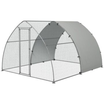 Pawhut Galvanised Chicken Coop Outdoor With Cover, For 8-12 Chickens, Hens, Ducks, Rabbits, 3 X 3.8 X 2.2m - Silver Tone