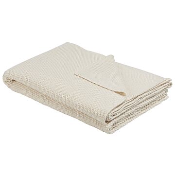 Blanket Beige Cotton 130 X 180 Cm Bed Throw Cross Catch Stitch Oversized Beliani