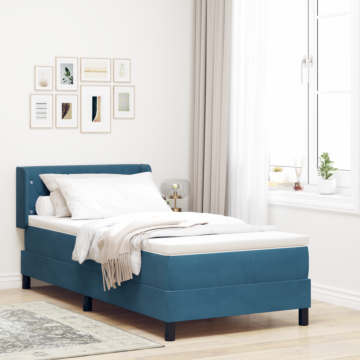 Vidaxl Box Spring Bed With Mattress Dark Blue 90x200 Cm Velvet