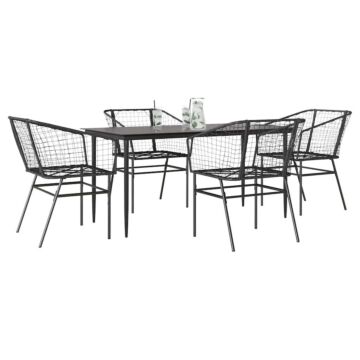 Vidaxl 5 Piece Garden Dining Set Black Poly Rattan Glass