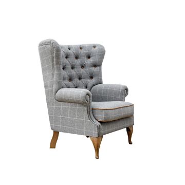 Wrap Around Button Back Wing Chair Grey/oak