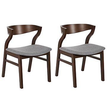 Set Of 2 Dining Chairs Dark Wood And Grey Plywood Polyester Fabric Rubberwood Legs Retro Traditional Style Beliani