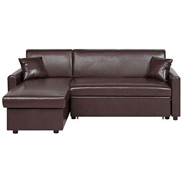 Corner Sofa Bed Dark Brown Faux Leather 3 Seater Right Hand Orientation With Storage Beliani