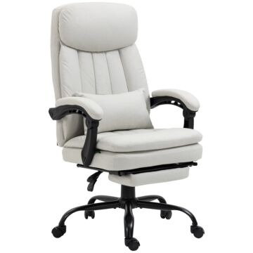Vinsetto Vibration Massage Office Chair W/ Heat, Microfibre Computer Chair W/ Footrest, Lumbar Support Pillow, Armrest, Reclining Back, Cream White