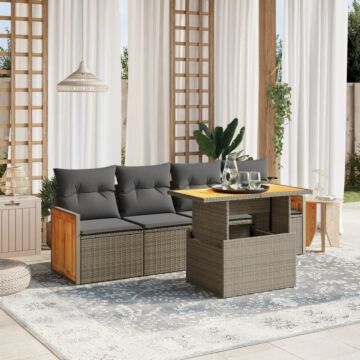 Vidaxl 5 Piece Garden Sofa Set With Cushions Grey Poly Rattan