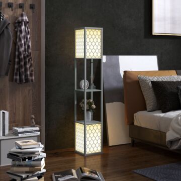 Homcom Floor Lamp With Shelves, Dual Light, Modern Tall Standing Lamps, With Pull Chain Switch (bulb Not Included), Light Grey