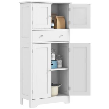 Homcom Kitchen Cupboard, Modern Freestanding Kitchen Storage Cabinet With Doors And Shelves, Kitchen Cabinet With Drawer And Adjustable Shelf, White