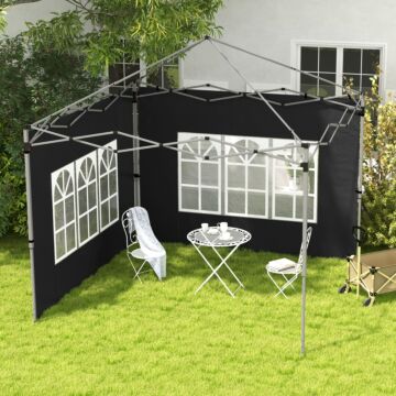 Outsunny Gazebo Side Panels, Sides Replacement With Window For 3x3(m) Or 3x4m Pop Up Gazebo, 2 Pack, Black