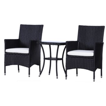 Outsunny Garden Outdoor Rattan Furniture Bistro Set 3 Pcs Patio Weave Companion Chair Table Set Conservatory (black)