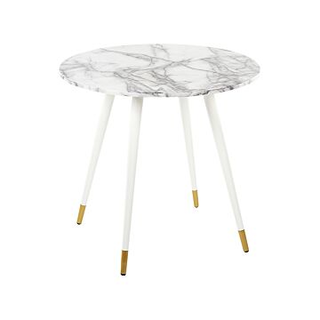 Dining Table Marble Effect And White Mdf And Metal Legs ⌀ 80 Cm Glossy Finish Oval Glam Beliani