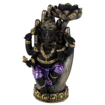 Decorative Purple, Gold & Black Ganesh - Lotus Tealight Holder