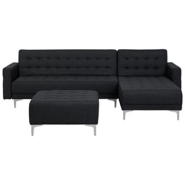 Corner Sofa Bed Graphite Grey Tufted Fabric Modern L-shaped Modular 4 Seater With Ottoman Left Hand Chaise Longue Beliani
