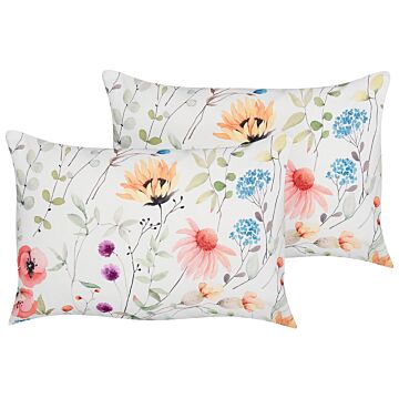 Set Of 2 Garden Cushions Multicolour Polyester Floral Pattern 40 X 60 Cm Modern Outdoor Decoration Water Resistant Beliani