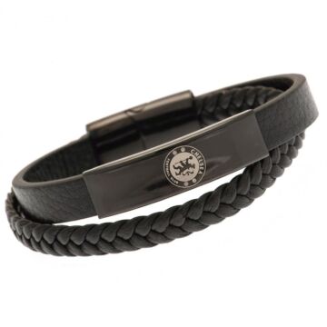 Chelsea Fc Black Ip Leather Bracelet