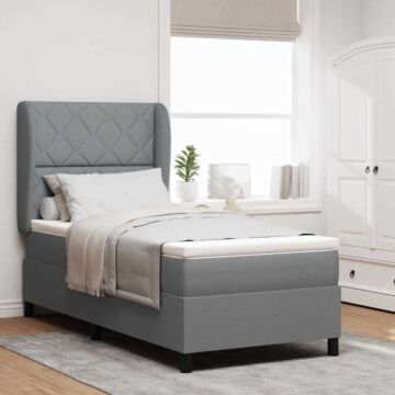 Vidaxl Box Spring Bed With Mattress - Light Gray, 90x200 Cm, Fabric