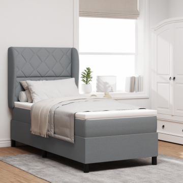 Vidaxl Box Spring Bed With Mattress - Light Gray, 90x200 Cm, Fabric