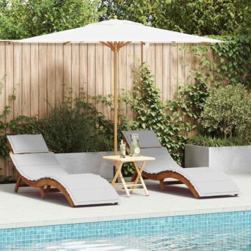 Vidaxl Sun Loungers With Cushions 2 Pcs Light Grey Solid Wood Acacia