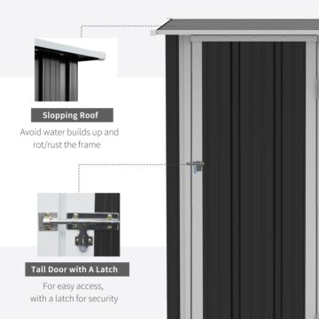 Outsunny Garden Storage Shed, Outdoor Tool Shed With Sloped Roof, Lockable Door For Equipment, Bikes, Grey, 142 X 84 X 189cm