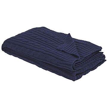 Blanket Blue Cotton 110 X 180 Cm Bed Throw Boho Beliani