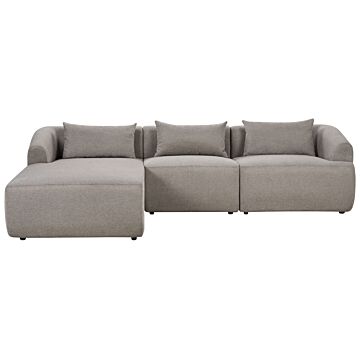 Right Hand 3 Seater Corner Sofa Taupe Fabric Upholstered Track Armrests Additional Cushions Minimalistic Modern Style Beliani