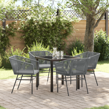 Vidaxl 5 Piece Garden Dining Set With Cushions Grey Poly Rattan