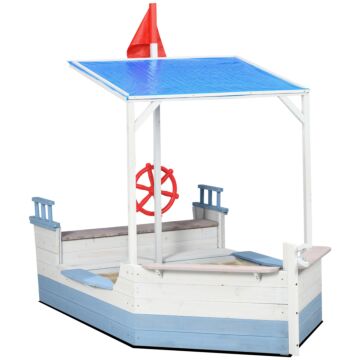 Outsunny Wooden Kids Sandpit, Children Sandbox W/ Uv Protection Canopy, For Ages 3-8 Years - Blue