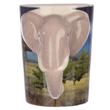 Ceramic Safari Printed Mug With Elephant Head Handle