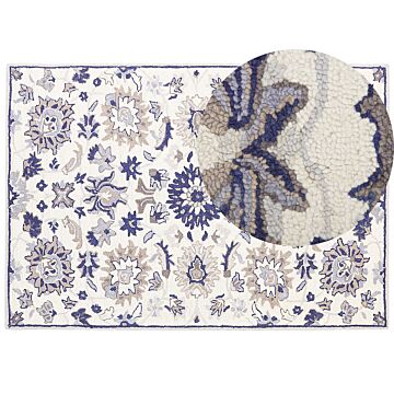 Area Rug Beige And Blue Wool 160 X 230 Cm Thick Dense Pile Oriental Pattern Beliani