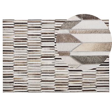 Rectangular Area Rug Beige And Brown Cowhide Leather 140 X 200 Cm Patchwork Retro Beliani